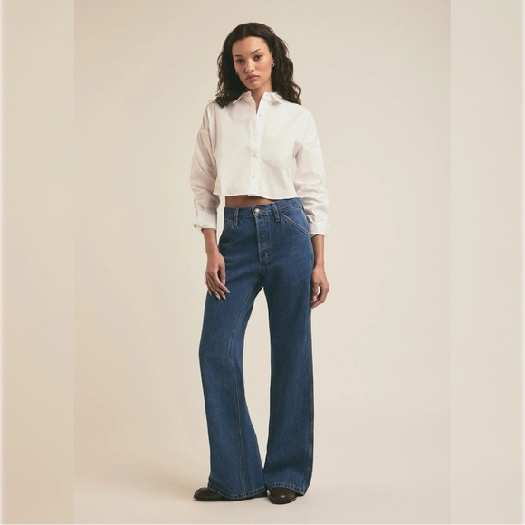 Favorite Daughter Olympia Flare Jeans High Dark Denim Blue Button Fly Retro 29 - Picture 16 of 16
